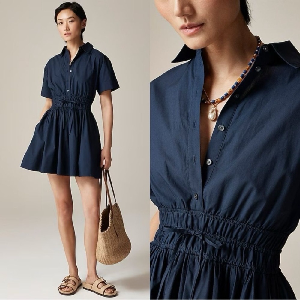 J.CREW Elena Mini Shirt Poplin Dress Navy Blue